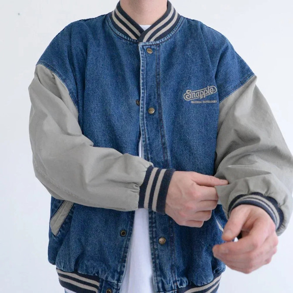 Vintage MV Sport Snapple Blue Denim & Canvas Button Up Bomber Jacket  Size XL - Picture 2 of 14